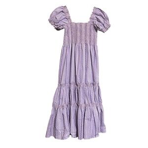 O.P.T. Midi Deess Lilac Smocked Gingham Plaid Peasant Dress Square Neck Medium